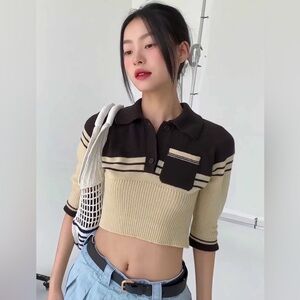 cropped striped cashmere polo shirt